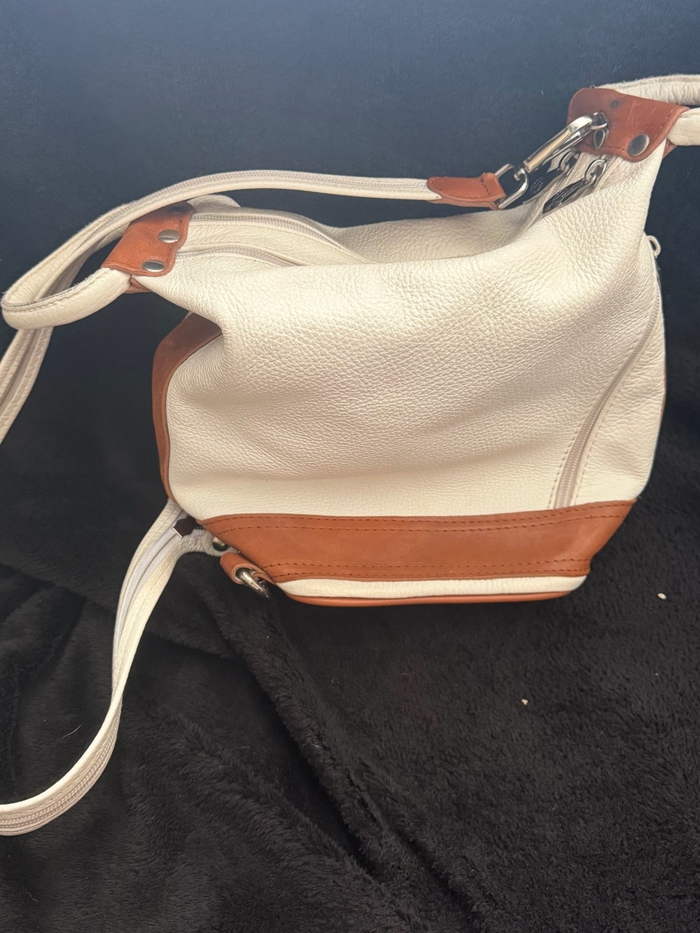 Valentina Cream and Tan Leather Mini Back pack.